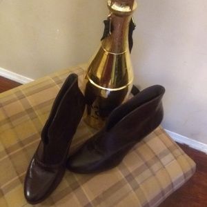 Brown short heel ankle boots